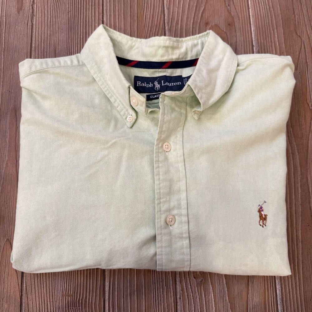 VINTAGE Ralph Lauren Shirt Mens XL Green Button Down Oxford Pony Classic Fit 90s